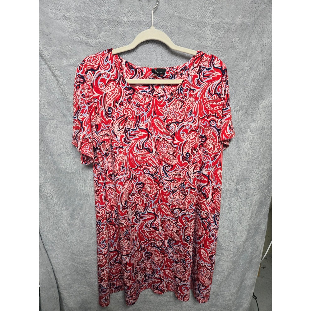 New Directions Red Blue Paisley Short Sleeve T-Shirt Dress XL